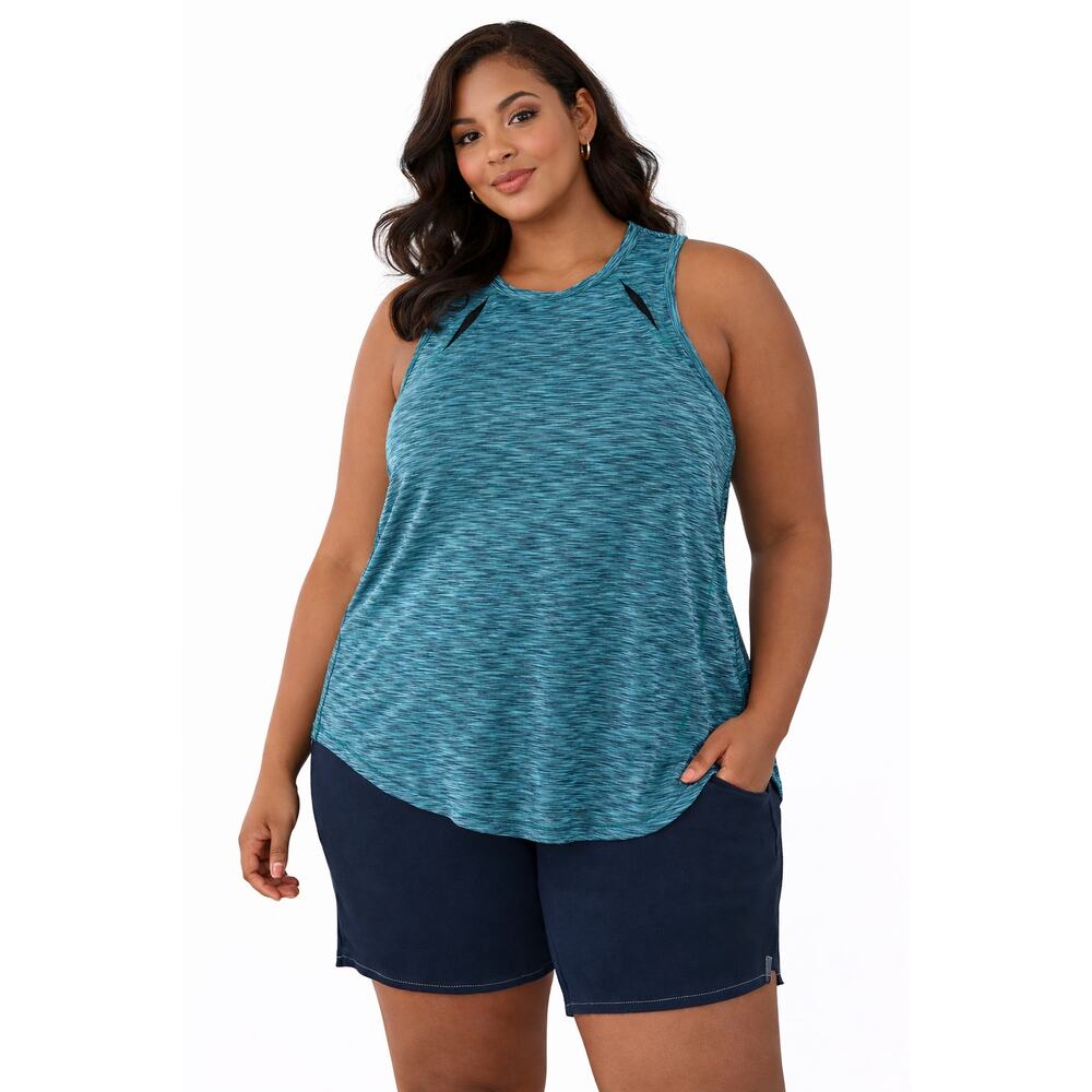 Zuda Women’s 2X Teal Athletic Tank Top Sleeveless Stretch Activewear Shirt